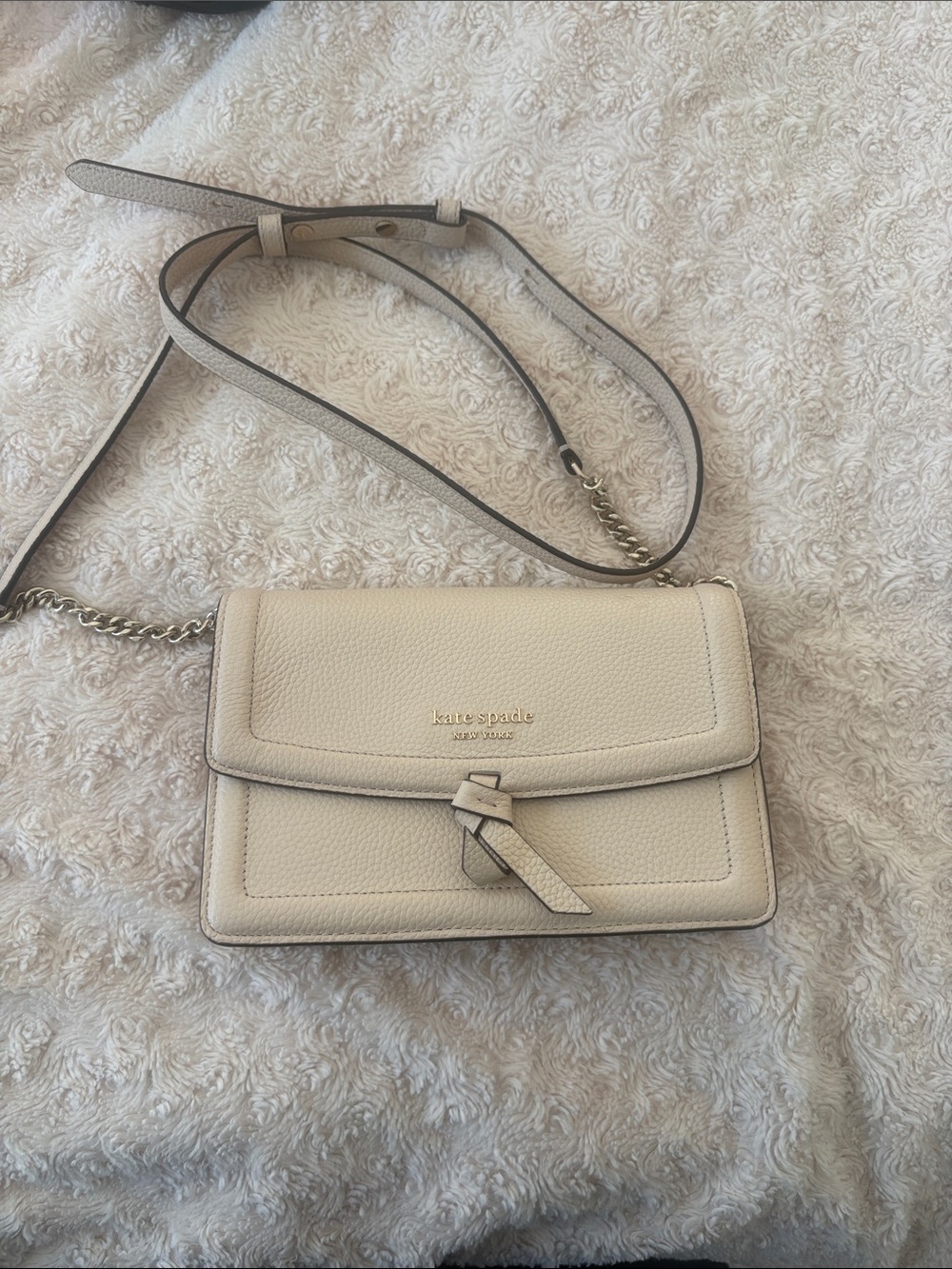 kate spade cream pebbled leather crossbody with knot detail
